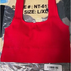 Zenana Red Ribbed square neck cropped Tank Top with removable pads. NWOT